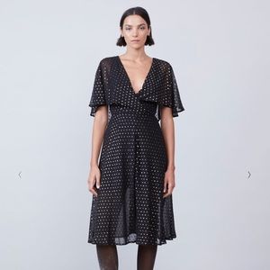 Allen Schwartz lilia capelet dress in gold dot